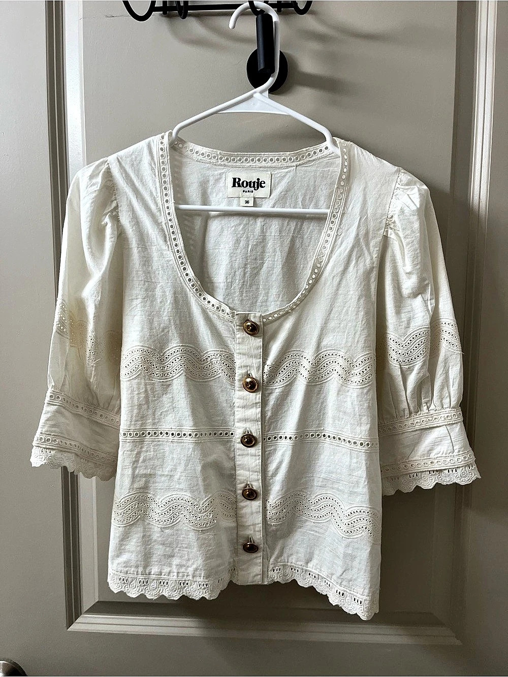 Rouje Betty Blouse White Embroidered Blouse Size 36